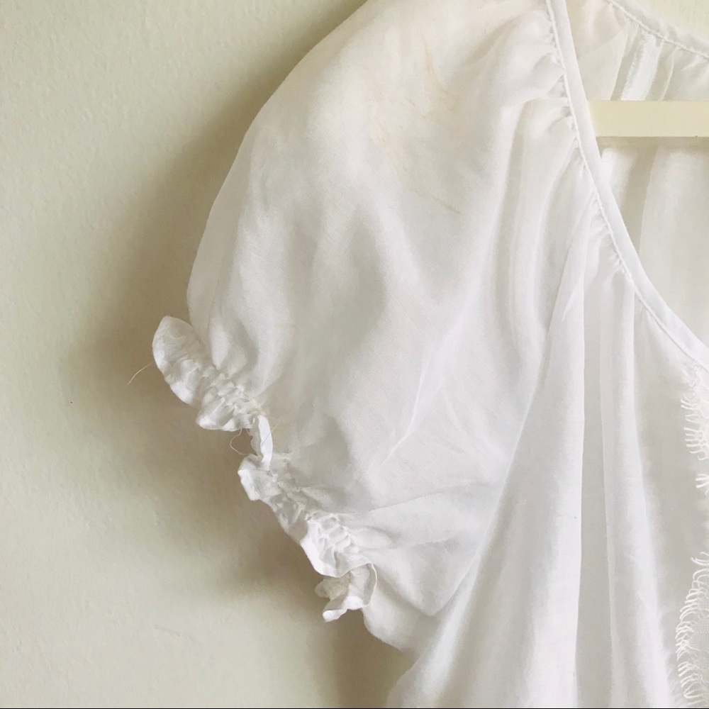 Candies White Blouse Semi Sheer Center Lace Short Elastic Puff Sleeves Top Med. - Picture 11 of 16
